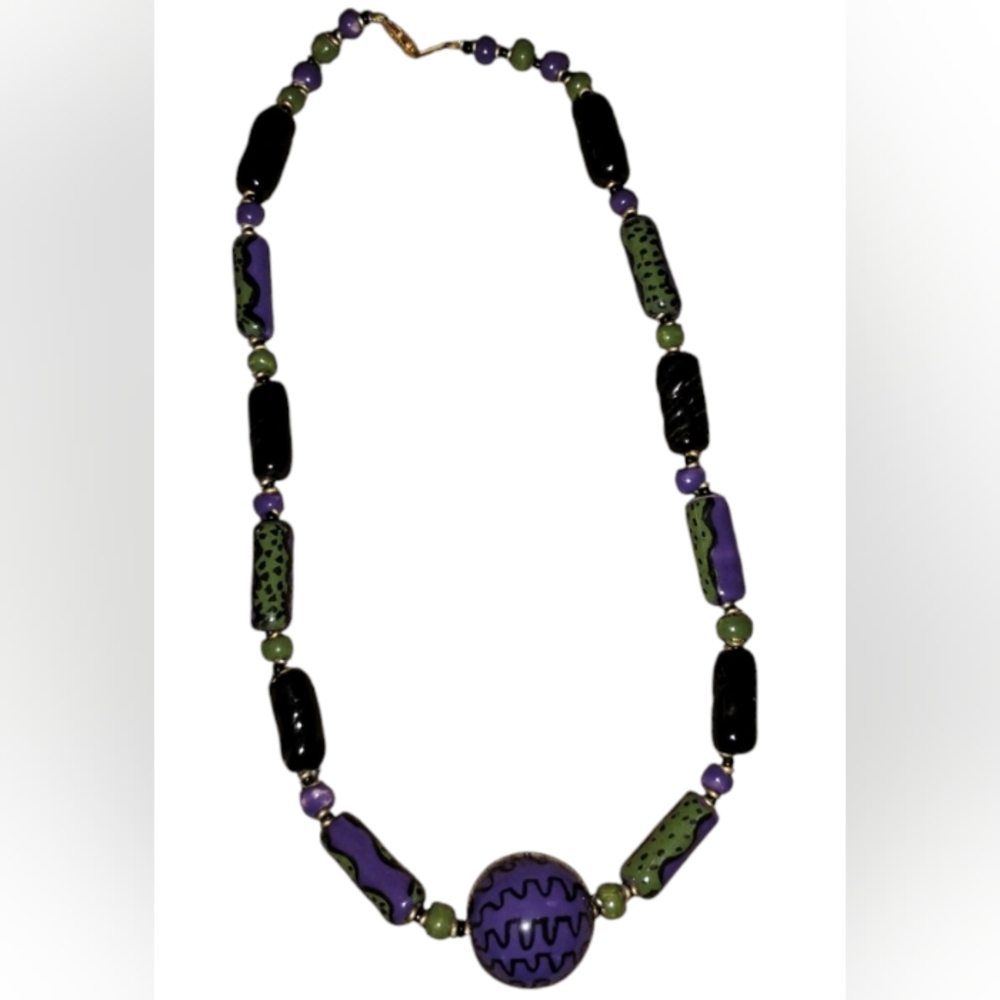 Purple and Green Beaded Necklace